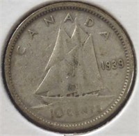 Silver 1939 Canadian dime
