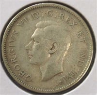 Silver 1943 Canadian quarter