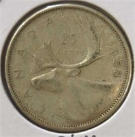 Silver 1958 Canadian quarter