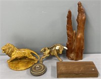 Porcelain Bull Figure; Composition Lion & Lot