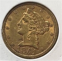 1851 Five Dollar Liberty Gold Nice+