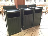 3 Green Trash Cans with Tray Holder