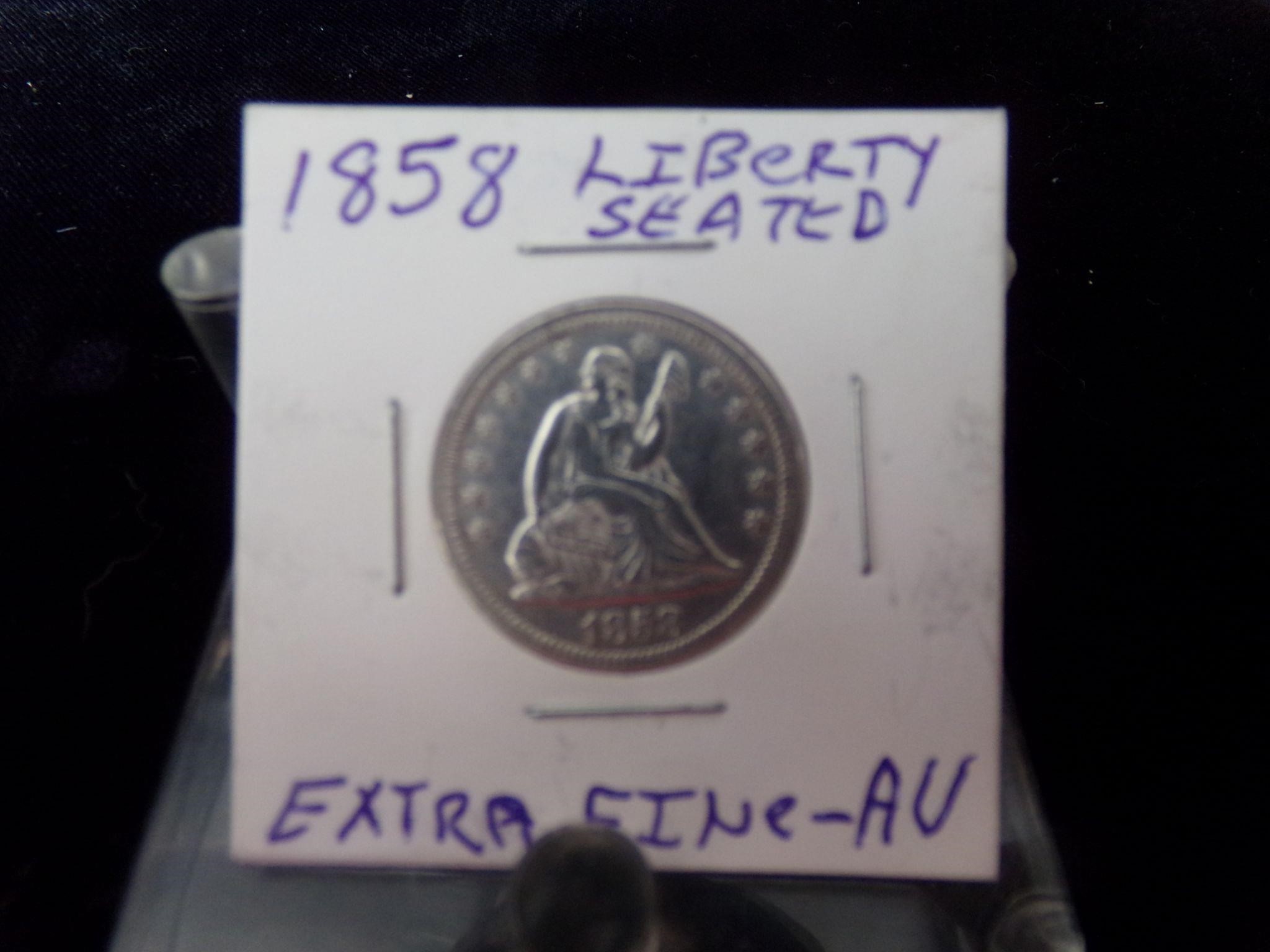 1858 Liberty seated Quarter XF-AU