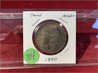 1890 SILVER MORGAN DOLLAR TONED MS63+