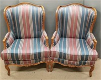 2 Thomasville French style wing backed chairs