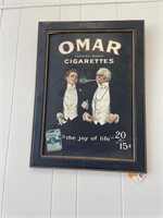 Rare Omar Cigarettes Antique Sign in Frame
