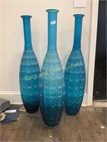 Three Tall  Decorative Teal Vase