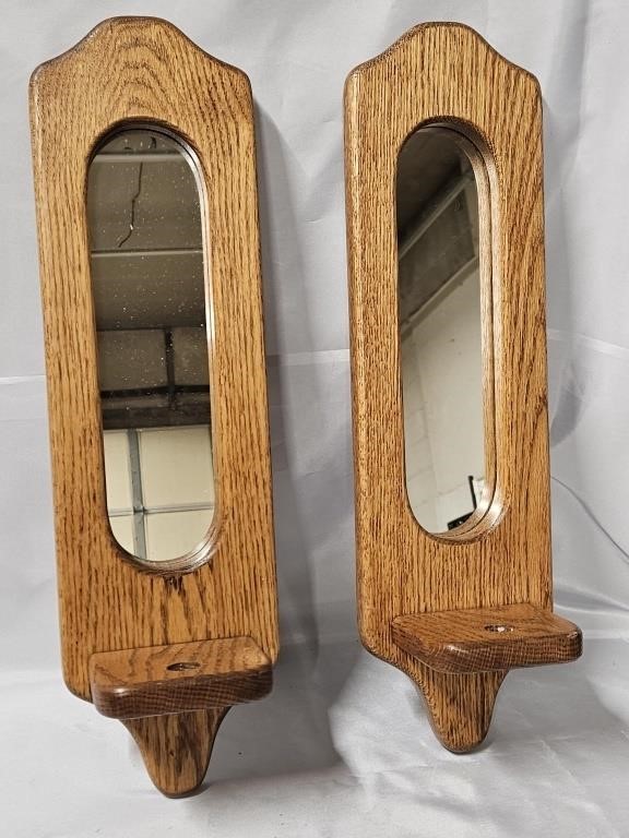 PAIR OF WOODEN WALL SCONCES 19"