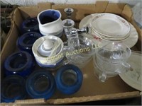 misc glassware blue candle holders punch cups