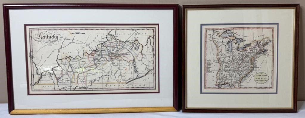Framed Historical Map of KY & USA in 1784