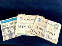 Set of (3) Moon Landing Newspapers Orlando