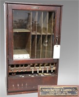 FRENCH BATTERY & CARBON CO. WOODEN ADVERT. CABINET