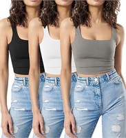 NEW $43 (S) 3 PK Crop Tank Tops-White/Black/Grey