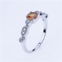 Orange Sapphire & White Zircon Ring - Size 8