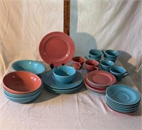 Fiestaware Rose & Blue, (5) Plates, (11) Saucers