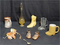 Group of cowboy boot mugs, pair of
