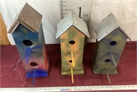 3 Bird Houses With Metal Roofs