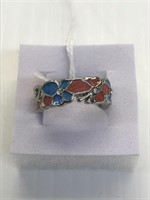 Butterfly & Flower design ring size 7 .925 silver