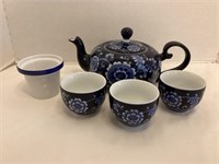 Pier 1 Mandarin Teapot with Strainer and 3 Cups