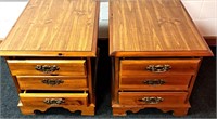 PAIR OF OAK COLOR BROYHILL END TABLES W 3 DRAWERS