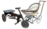 Lot: Primitive Wagon, Tricycle, Doll Carriage, etc