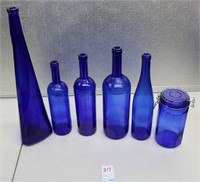 Blue Glass Bottles & Jar