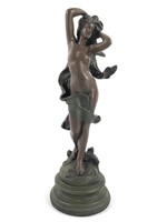 Female Nude Statue Wood Nymph Art Nouveau 18.5"