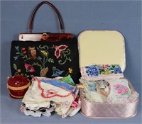 Embroidered Purse & Assorted Hankies