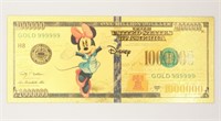 1000000 Usd Minnie Mouse 24k Gold Foil Bill