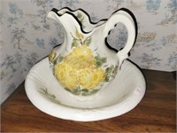 YELLOW ROSES BOWL AND PITCHER SET -