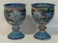 BEAUTIFUL PAIR OF SIGNED STUDIO POTTERY GOBLETS