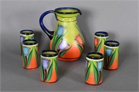 Hand Painted Mexican Art Glass Pitcher, Glassware