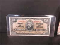 EARLY 1937 BANK OF CANADA 100 DOLLAR BANK NOTE
