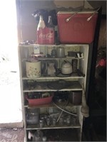 Vintage Wood Shelf & Contents