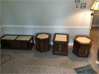 4 piece wood and marble slate table set
