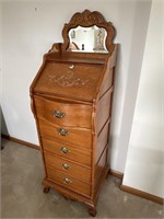 Solid oak 5 drawer chest w/ mirror