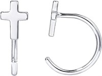 14k Gold-pl. Minimalist Cross Half Hoop Earrings