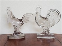 Pair Of Vintage Fostoria Glass Roosters