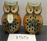 (2) ceramic led light up owl fall decor