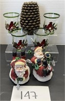 Christmas lot; cardinals; Santa; pine cone