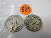 2 Standing Liberty silver quarters, 1925 & 1926 vg