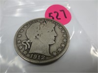 1912-S Barber silver half dollar, very  good