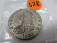 1833 Capped Bust silver half dollar, x-fine