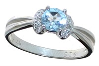 Round Natural Blue Topaz & Diamond Ring