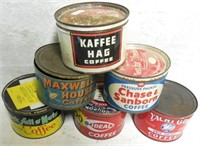 Lot of 6 Vintage Coffee Cans