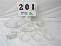 Lot of Clear Glassware - Gibson Cake Stand,