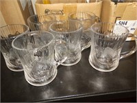 6 Floral glass mugs, 4"h