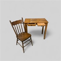 Vintage Wood Writers Desk & Chair