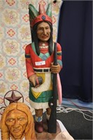 HAND CARVED HAND PAINTED 1PC TIGER WOOD INDIAN 40"