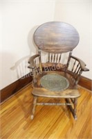 Antique Carved Rocking Chair w Leather Seat